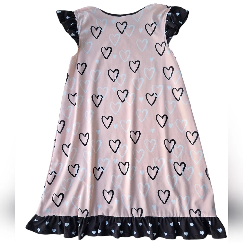 Penelope Plumm Pink/Black Heart Ruffle Dress Size 12